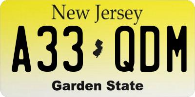 NJ license plate A33QDM