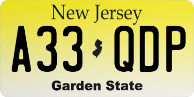 NJ license plate A33QDP