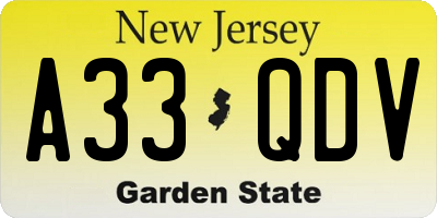 NJ license plate A33QDV