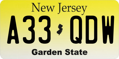 NJ license plate A33QDW