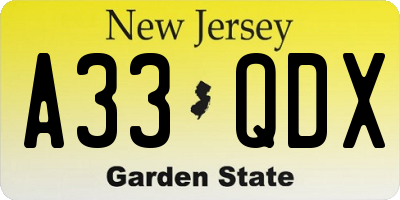 NJ license plate A33QDX