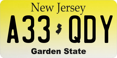 NJ license plate A33QDY
