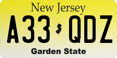 NJ license plate A33QDZ
