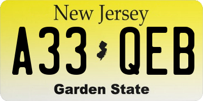 NJ license plate A33QEB
