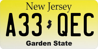 NJ license plate A33QEC