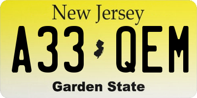 NJ license plate A33QEM