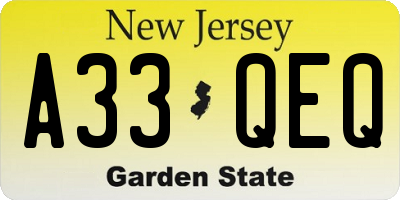 NJ license plate A33QEQ