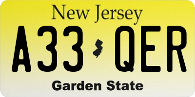 NJ license plate A33QER