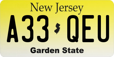NJ license plate A33QEU