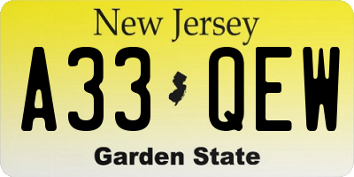 NJ license plate A33QEW