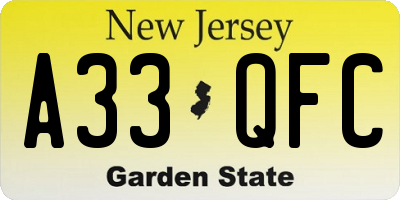 NJ license plate A33QFC