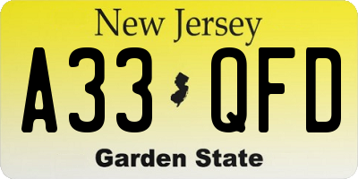 NJ license plate A33QFD
