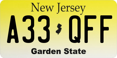 NJ license plate A33QFF