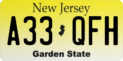 NJ license plate A33QFH