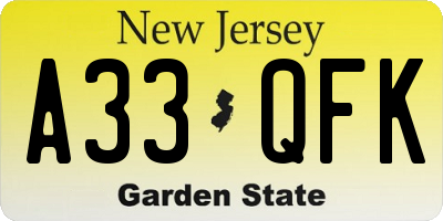 NJ license plate A33QFK