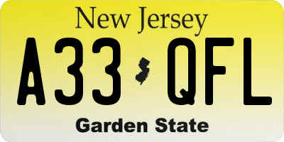 NJ license plate A33QFL