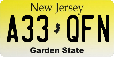 NJ license plate A33QFN