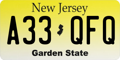 NJ license plate A33QFQ
