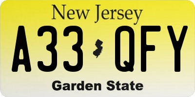 NJ license plate A33QFY