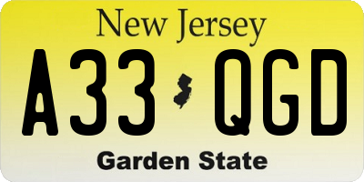 NJ license plate A33QGD