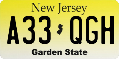 NJ license plate A33QGH