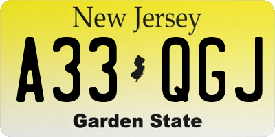 NJ license plate A33QGJ