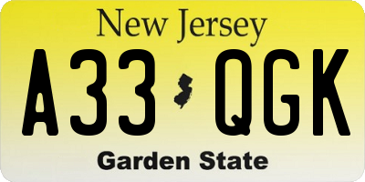 NJ license plate A33QGK