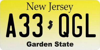 NJ license plate A33QGL