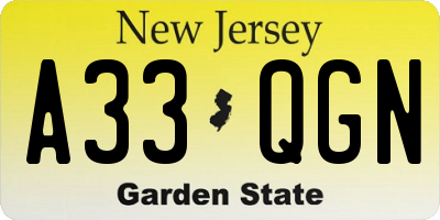 NJ license plate A33QGN