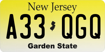 NJ license plate A33QGQ