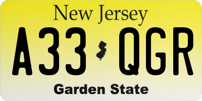 NJ license plate A33QGR