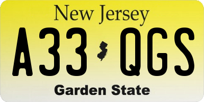 NJ license plate A33QGS