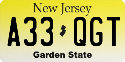 NJ license plate A33QGT