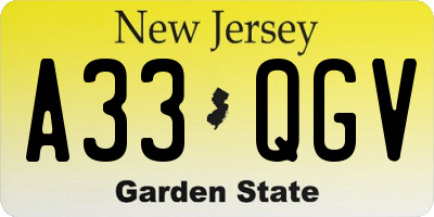 NJ license plate A33QGV