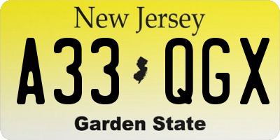 NJ license plate A33QGX