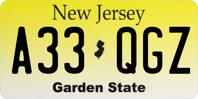 NJ license plate A33QGZ