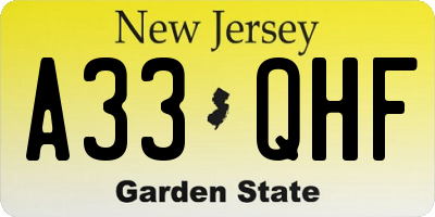 NJ license plate A33QHF