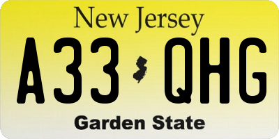 NJ license plate A33QHG