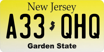 NJ license plate A33QHQ