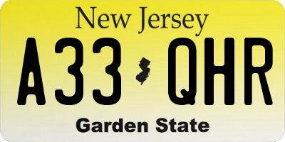 NJ license plate A33QHR