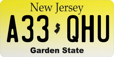 NJ license plate A33QHU