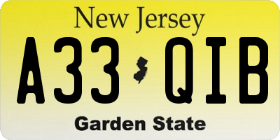 NJ license plate A33QIB