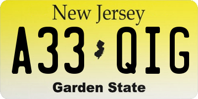 NJ license plate A33QIG