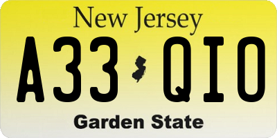 NJ license plate A33QIO