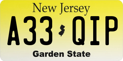 NJ license plate A33QIP