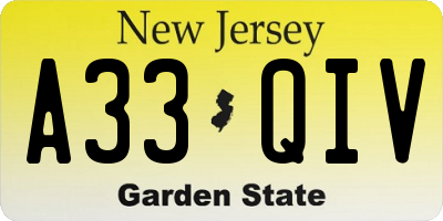 NJ license plate A33QIV