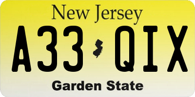 NJ license plate A33QIX