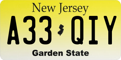 NJ license plate A33QIY