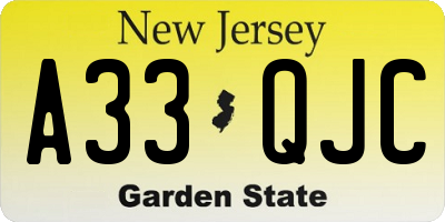 NJ license plate A33QJC