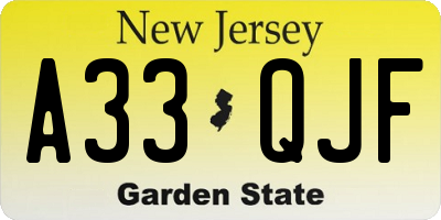 NJ license plate A33QJF